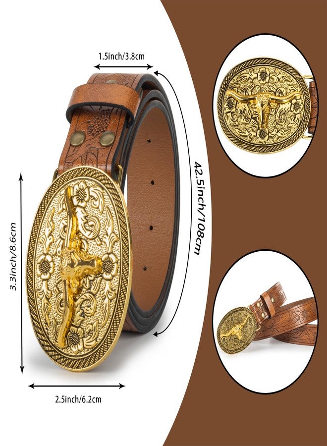 WAYLIT Western Belts for Women Men-Cowgirl-Cowboy-Country-Belt (Brown, Fit 37"-40"/128cm) - Image 2